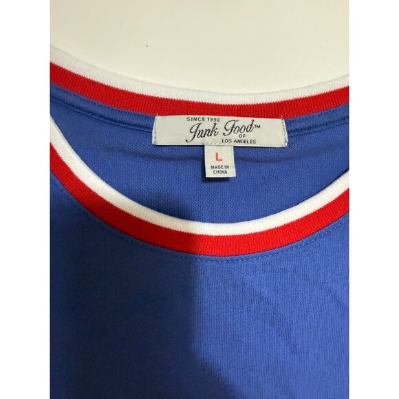 Junk Food Retro Tshirt Long Sleeve Size L Vintage 70s Style Red White Blue Cuff - Picture 6 of 10